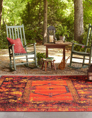 Multicolor 5' 3 x 5' 3 Outdoor Tribal Square Area Rug Weather Resistant for Patio, Deck, Terrace, Balcony, Porch Traditional Design Water Safe Outside Carpet for Sale at Rug Engine
