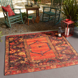 Multicolor 7' 10 x 7' 10 Outdoor Tribal Square Area Rug Weather Resistant for Patio, Deck, Terrace, Balcony, Porch Traditional Design Water Safe Outside Carpet for Sale at Rug Engine