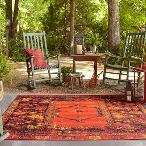 Multicolor 5' 3 x 5' 3 Outdoor Tribal Square Area Rug Weather Resistant for Patio, Deck, Terrace, Balcony, Porch Traditional Design Water Safe Outside Carpet for Sale at Rug Engine