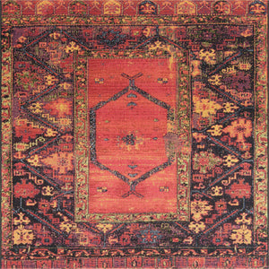 Multicolor 6' x 6' Outdoor Tribal Square Area Rug Weather Resistant for Patio, Deck, Terrace, Balcony, Porch Traditional Design Water Safe Outside Carpet for Sale at Rug Engine