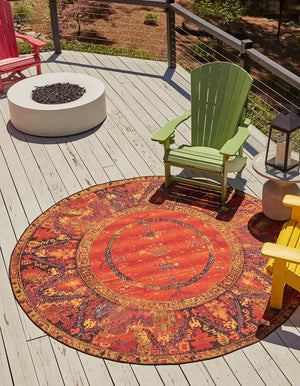 Multicolor 3' 1 x 3' 1 Outdoor Tribal Round Area Rug Weather Resistant for Patio, Deck, Terrace, Balcony, Porch Traditional Design Water Safe Outside Carpet for Sale at Rug Engine