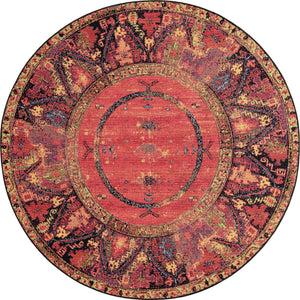 Multicolor 7' 10 x 7' 10 Outdoor Tribal Round Area Rug Weather Resistant for Patio, Deck, Terrace, Balcony, Porch Traditional Design Water Safe Outside Carpet for Sale at Rug Engine