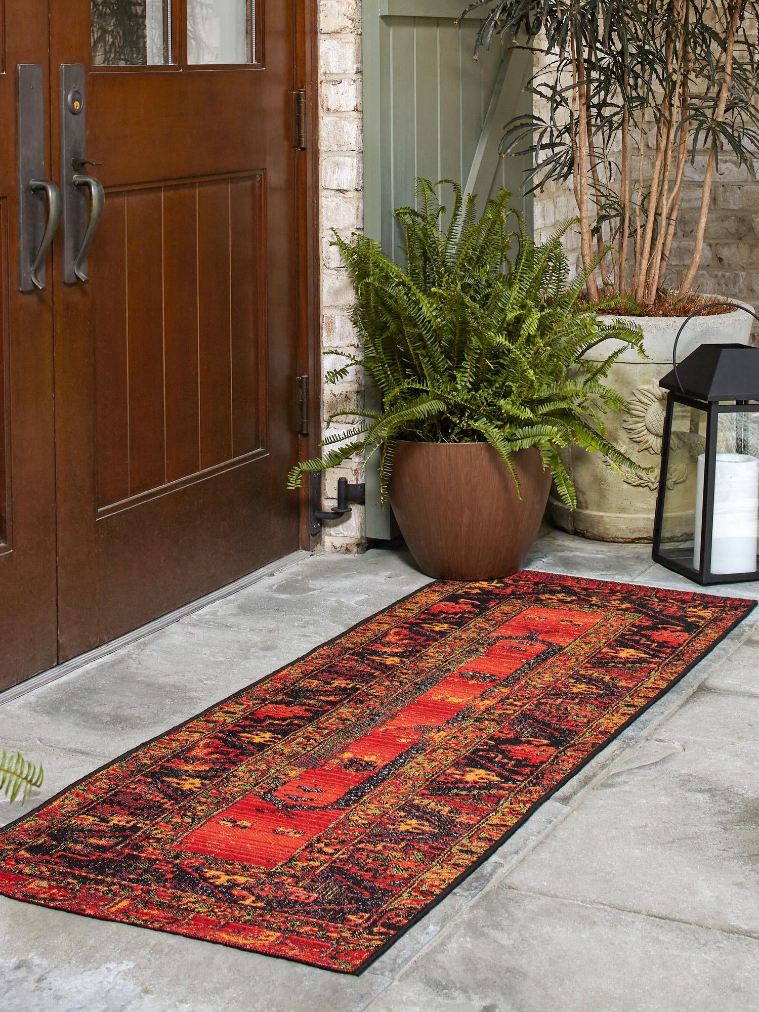 Multicolor 2' 7 x 10' Outdoor Tribal Runner Area Rug Weather Resistant for Patio, Deck, Terrace, Balcony, Porch Traditional Design Water Safe Outside Carpet for Sale at Rug Engine