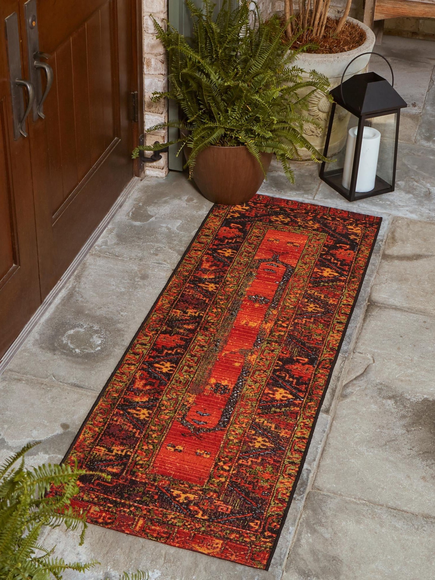 Multicolor 2' x 4' 1 Outdoor Tribal Runner Area Rug Weather Resistant for Patio, Deck, Terrace, Balcony, Porch Traditional Design Water Safe Outside Carpet for Sale at Rug Engine