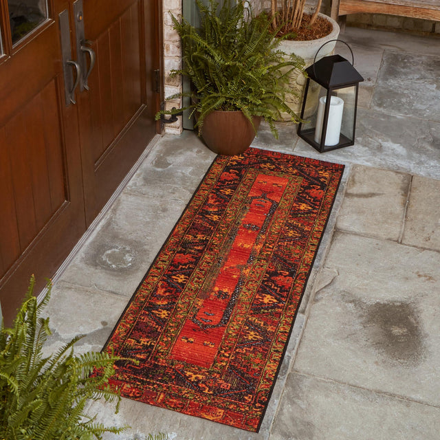 Multicolor 2' x 4' 1 Outdoor Tribal Runner Area Rug Weather Resistant for Patio, Deck, Terrace, Balcony, Porch Traditional Design Water Safe Outside Carpet for Sale at Rug Engine