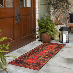 Multicolor 2' 7 x 5' 3 Outdoor Tribal Runner Area Rug Weather Resistant for Patio, Deck, Terrace, Balcony, Porch Traditional Design Water Safe Outside Carpet for Sale at Rug Engine