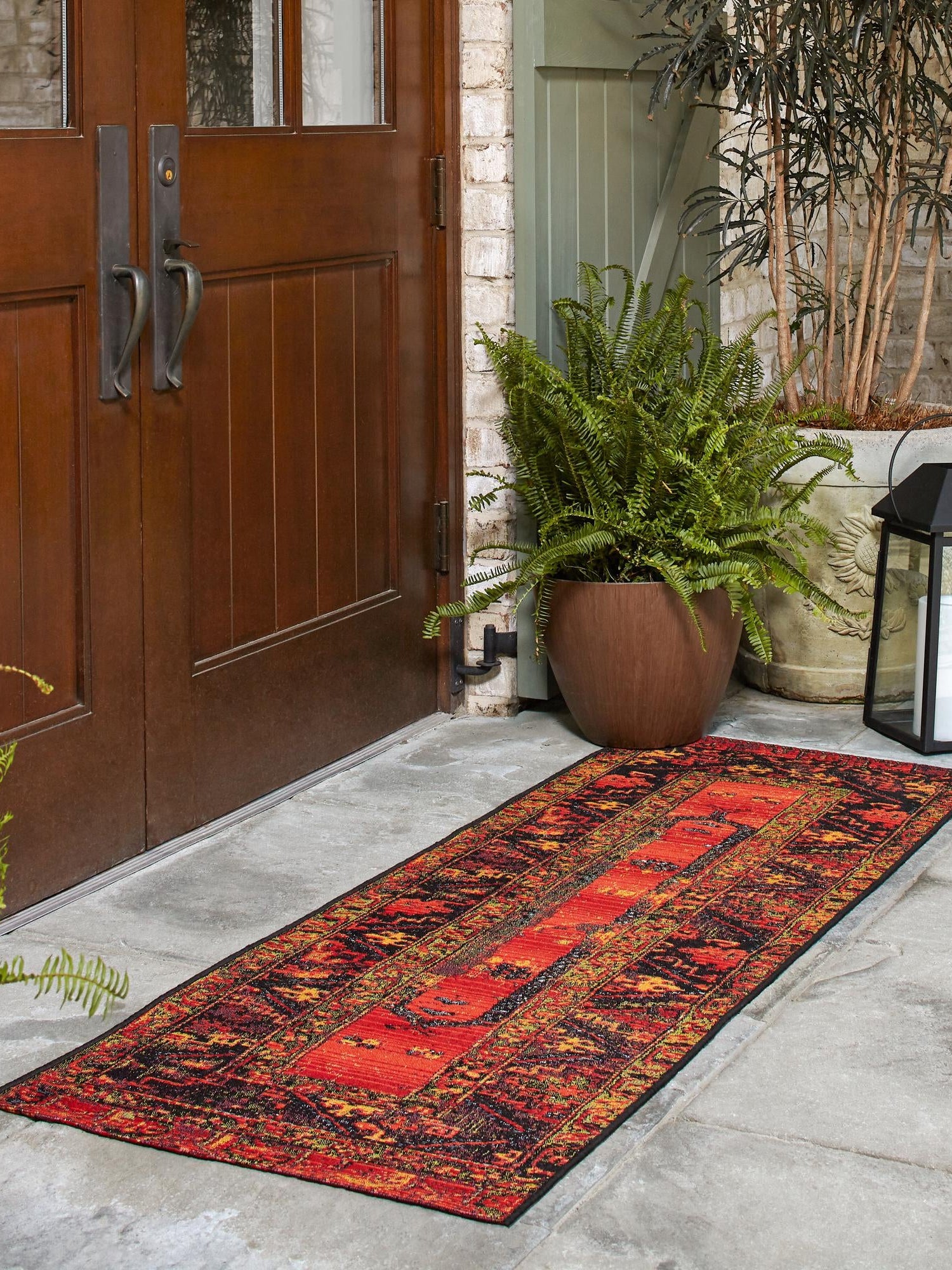 Multicolor 2' x 8' Outdoor Tribal Runner Area Rug Weather Resistant for Patio, Deck, Terrace, Balcony, Porch Traditional Design Water Safe Outside Carpet for Sale at Rug Engine