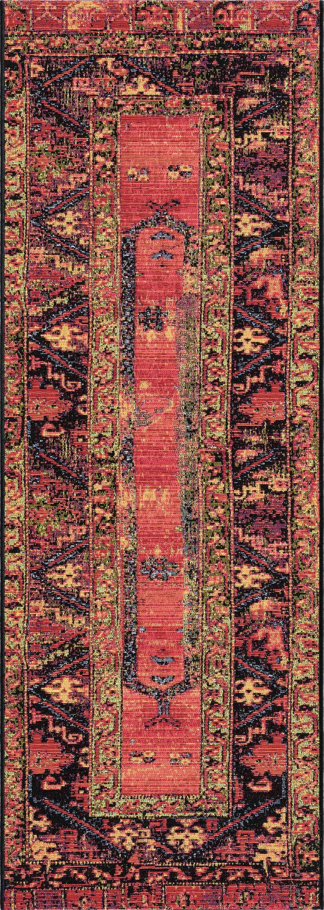 Multicolor 2' x 6' Outdoor Tribal Runner Area Rug Weather Resistant for Patio, Deck, Terrace, Balcony, Porch Traditional Design Water Safe Outside Carpet for Sale at Rug Engine