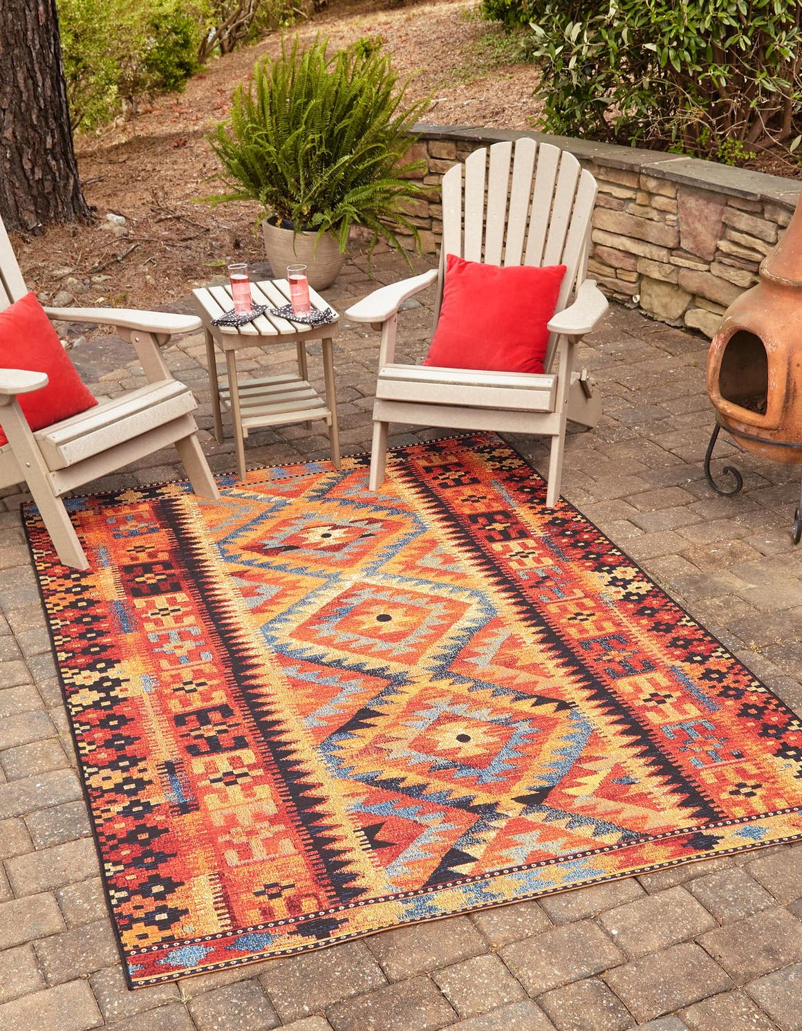 Multicolor 7' 10 x 11' Outdoor Tribal Rectangle Area Rug Weather Resistant for Patio, Deck, Terrace, Balcony, Porch Traditional Design Water Safe Outside Carpet for Sale at Rug Engine