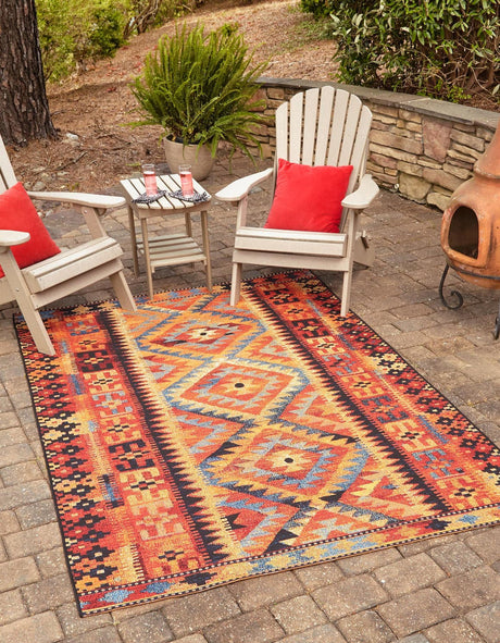 Multicolor 8' x 10' Outdoor Tribal Rectangle Rug