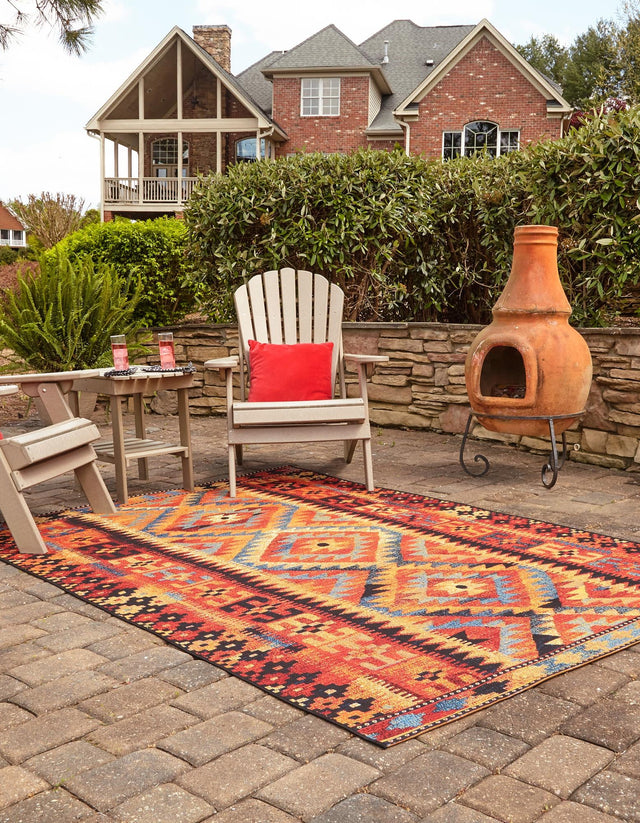 Multicolor 10' x 14' 1 Outdoor Tribal Rectangle Area Rug Weather Resistant for Patio, Deck, Terrace, Balcony, Porch Traditional Design Water Safe Outside Carpet for Sale at Rug Engine