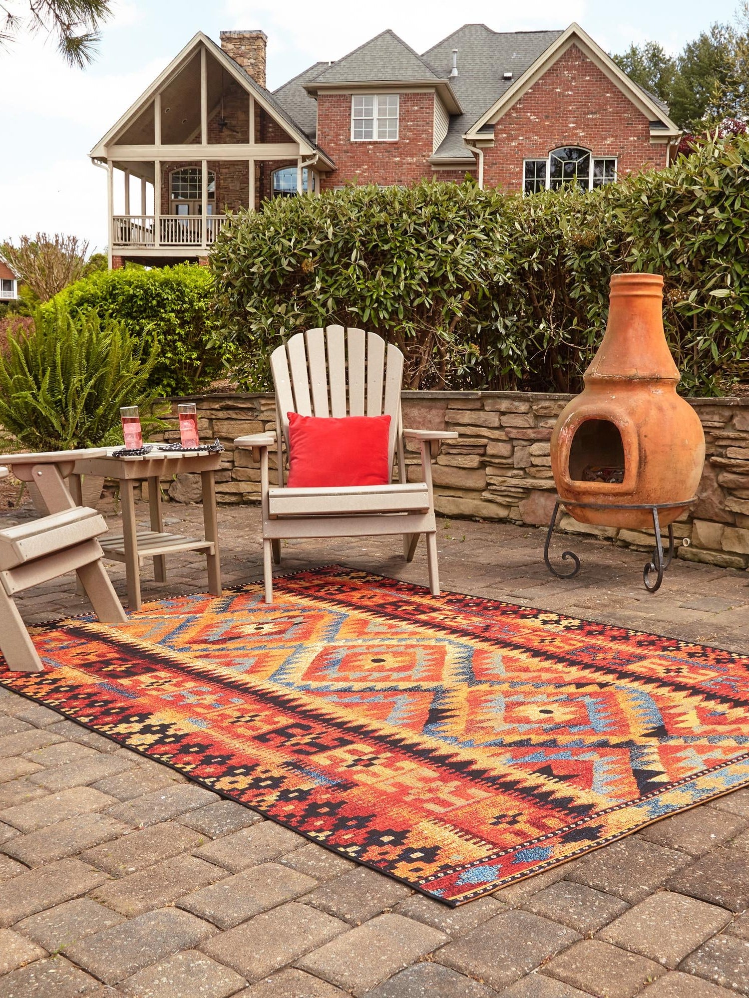Multicolor 3' 3 x 5' 3 Outdoor Tribal Rectangle Area Rug Weather Resistant for Patio, Deck, Terrace, Balcony, Porch Traditional Design Water Safe Outside Carpet for Sale at Rug Engine