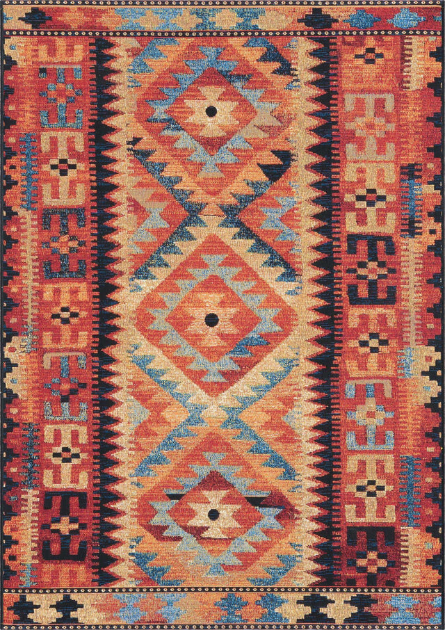Multicolor 4' x 6' Outdoor Tribal Rectangle Area Rug Weather Resistant for Patio, Deck, Terrace, Balcony, Porch Traditional Design Water Safe Outside Carpet for Sale at Rug Engine