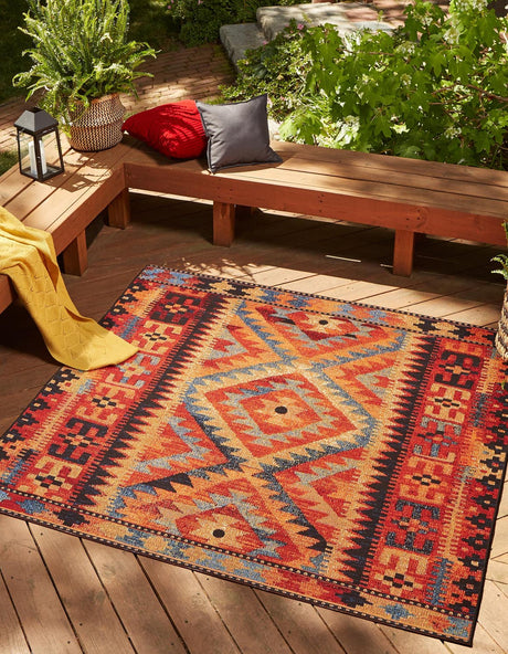 Multicolor 6' x 6' Outdoor Tribal Square Rug