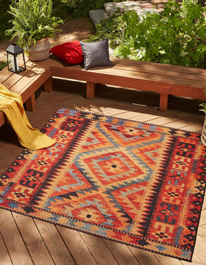 Multicolor 7' 10 x 7' 10 Outdoor Tribal Square Area Rug Weather Resistant for Patio, Deck, Terrace, Balcony, Porch Traditional Design Water Safe Outside Carpet for Sale at Rug Engine
