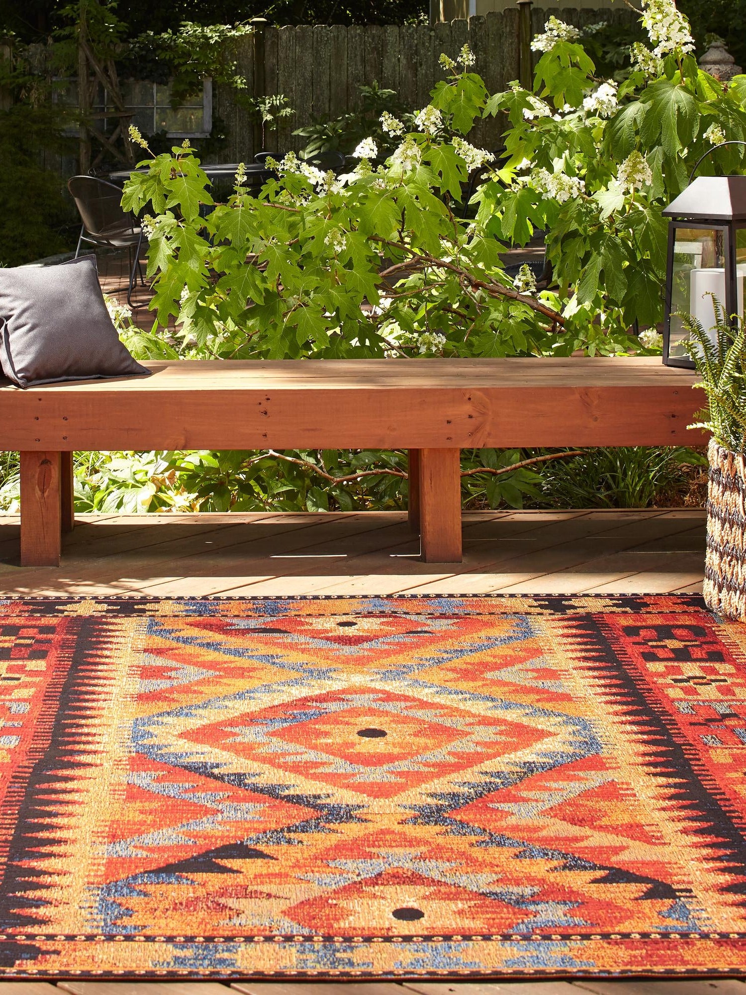 Multicolor 6' x 6' Outdoor Tribal Square Area Rug Weather Resistant for Patio, Deck, Terrace, Balcony, Porch Traditional Design Water Safe Outside Carpet for Sale at Rug Engine