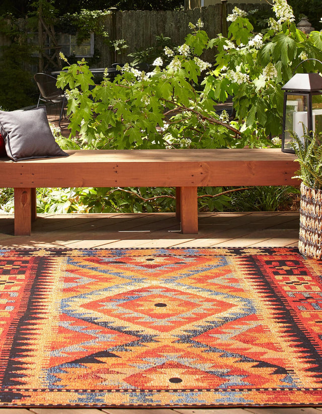 Multicolor 10' x 10' Outdoor Tribal Square Area Rug Weather Resistant for Patio, Deck, Terrace, Balcony, Porch Traditional Design Water Safe Outside Carpet for Sale at Rug Engine