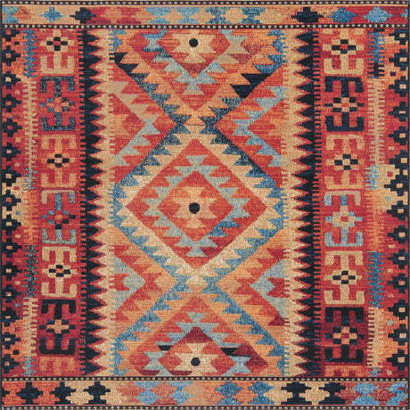 Multicolor 6' x 6' Outdoor Tribal Square Rug