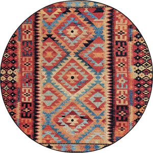 Multicolor 7' 10 x 7' 10 Outdoor Tribal Round Area Rug Weather Resistant for Patio, Deck, Terrace, Balcony, Porch Traditional Design Water Safe Outside Carpet for Sale at Rug Engine