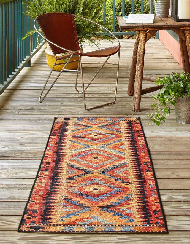 Multicolor 2' x 6' Outdoor Tribal Runner Area Rug Weather Resistant for Patio, Deck, Terrace, Balcony, Porch Traditional Design Water Safe Outside Carpet for Sale at Rug Engine