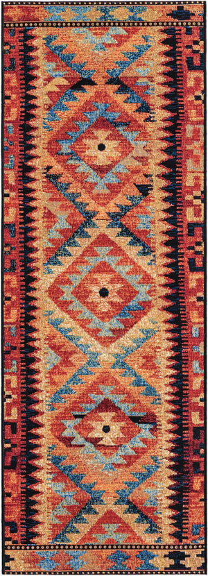 Multicolor 2' x 6' Outdoor Tribal Runner Area Rug Weather Resistant for Patio, Deck, Terrace, Balcony, Porch Traditional Design Water Safe Outside Carpet for Sale at Rug Engine