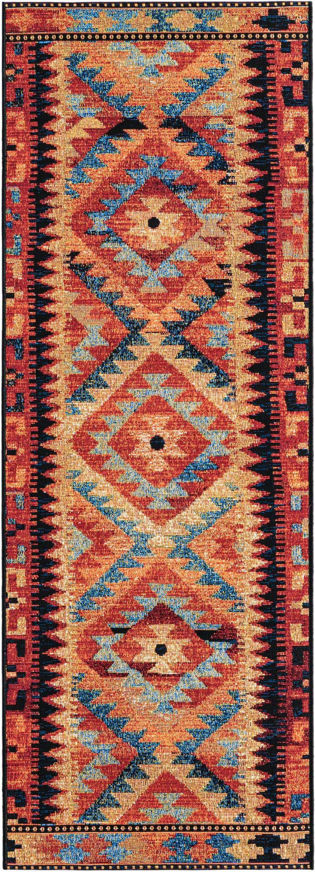 Multicolor 2' x 6' Outdoor Tribal Runner Area Rug Weather Resistant for Patio, Deck, Terrace, Balcony, Porch Traditional Design Water Safe Outside Carpet for Sale at Rug Engine