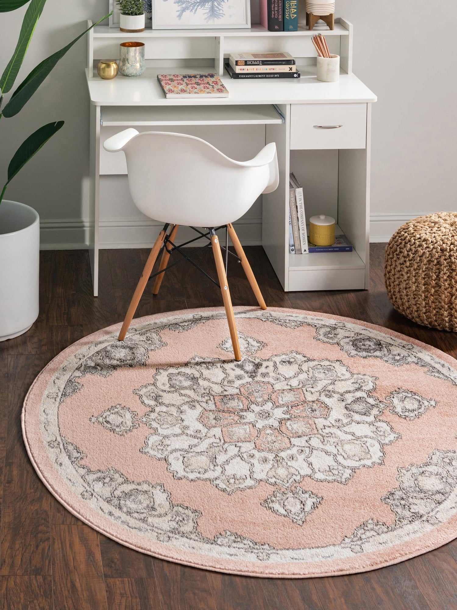 Rose 7' 10 x 7' 10 Parker Round Area Rug Traditional Motif Classic Design Stain Resistant Carpet for Living, Dining, Bedrooms, Kitchen, Office for Sale at Rug Engine