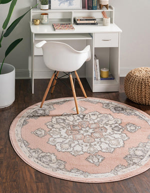 Rose 7' 10 x 7' 10 Parker Round Area Rug Traditional Motif Classic Design Stain Resistant Carpet for Living, Dining, Bedrooms, Kitchen, Office for Sale at Rug Engine
