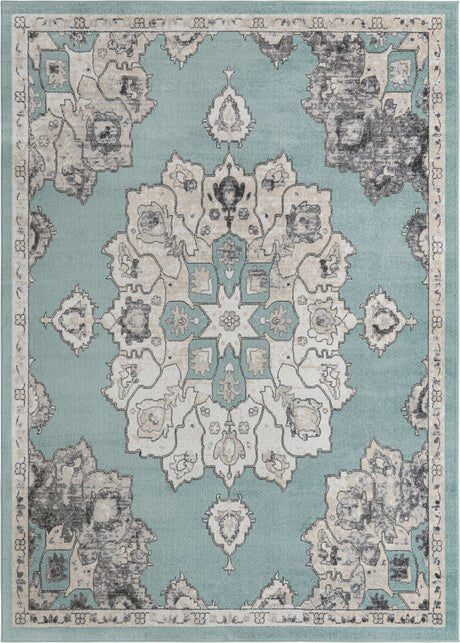 Aqua 10' x 14' Parker Rectangle Area Rug Traditional Motif Classic Design Stain Resistant Carpet for Living, Dining, Bedrooms, Kitchen, Office for Sale at Rug Engine
