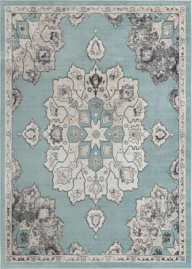 Aqua 10' x 14' Parker Rectangle Area Rug Traditional Motif Classic Design Stain Resistant Carpet for Living, Dining, Bedrooms, Kitchen, Office for Sale at Rug Engine