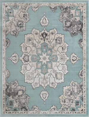 Aqua 10' x 13' Parker Rectangle Area Rug Traditional Motif Classic Design Stain Resistant Carpet for Living, Dining, Bedrooms, Kitchen, Office for Sale at Rug Engine