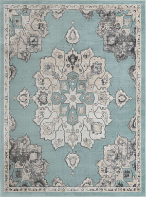 Aqua 9' x 12' Parker Rectangle Area Rug Traditional Motif Classic Design Stain Resistant Carpet for Living, Dining, Bedrooms, Kitchen, Office for Sale at Rug Engine