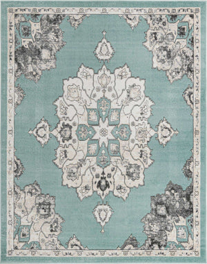 Aqua 7' 10 x 10' Parker Rectangle Area Rug Traditional Motif Classic Design Stain Resistant Carpet for Living, Dining, Bedrooms, Kitchen, Office for Sale at Rug Engine