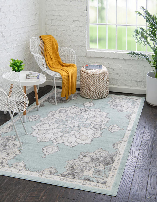 Aqua 3' 3 x 5' 3 Parker Rectangle Area Rug Traditional Motif Classic Design Stain Resistant Carpet for Living, Dining, Bedrooms, Kitchen, Office for Sale at Rug Engine