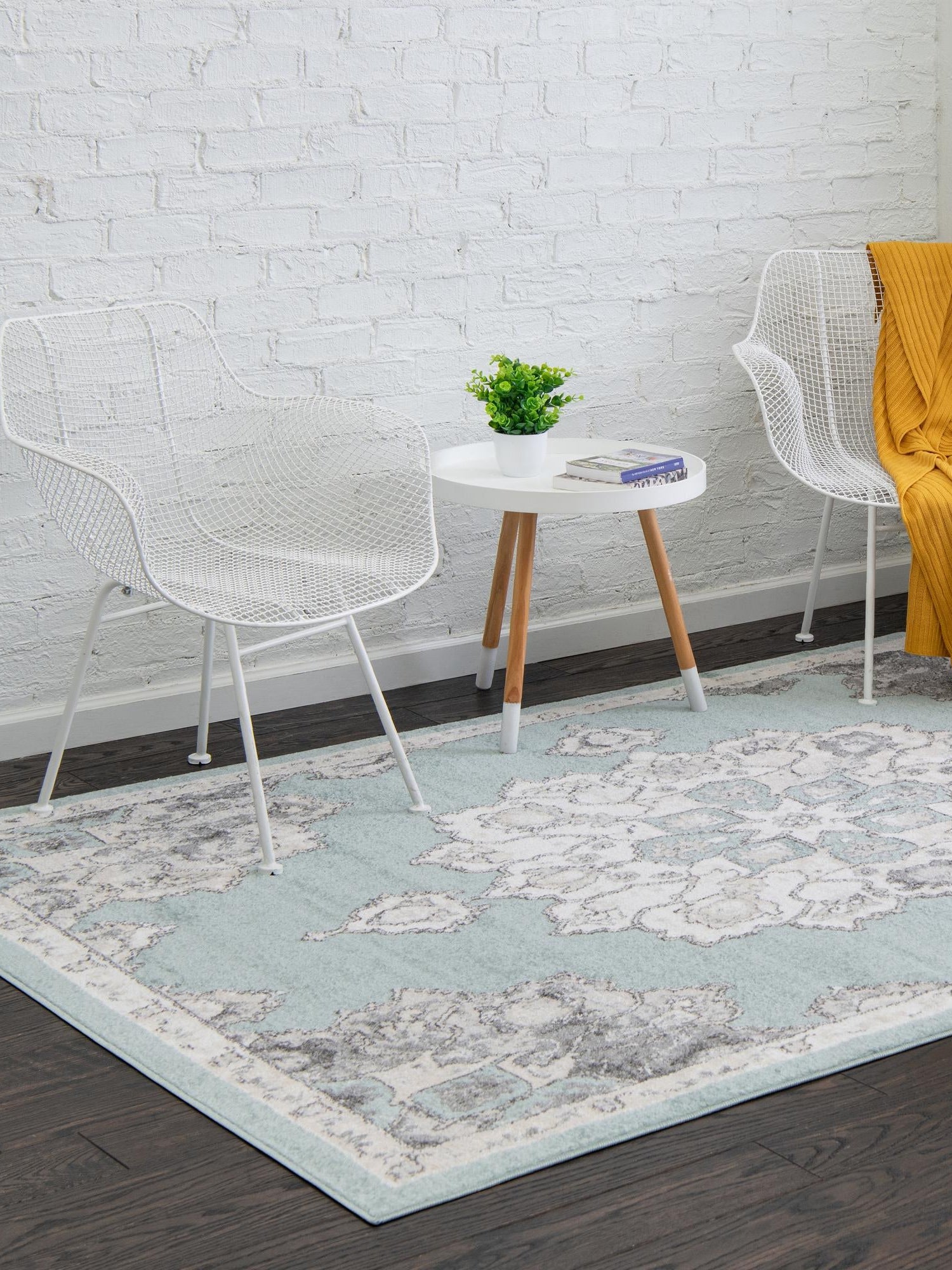 Aqua 3' 3 x 5' 3 Parker Rectangle Area Rug Traditional Motif Classic Design Stain Resistant Carpet for Living, Dining, Bedrooms, Kitchen, Office for Sale at Rug Engine