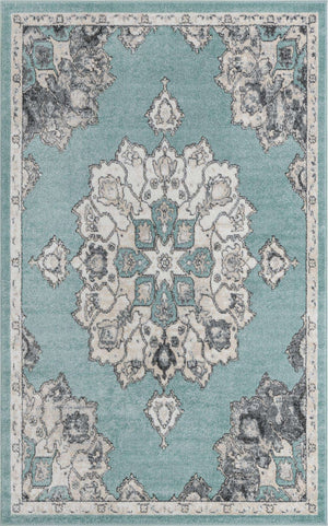 Aqua 5' x 8' Parker Rectangle Area Rug Traditional Motif Classic Design Stain Resistant Carpet for Living, Dining, Bedrooms, Kitchen, Office for Sale at Rug Engine