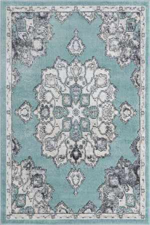 Aqua 4' x 6' Parker Rectangle Area Rug Traditional Motif Classic Design Stain Resistant Carpet for Living, Dining, Bedrooms, Kitchen, Office for Sale at Rug Engine