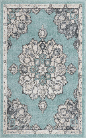 Aqua 3' 3 x 5' 3 Parker Rectangle Area Rug Traditional Motif Classic Design Stain Resistant Carpet for Living, Dining, Bedrooms, Kitchen, Office for Sale at Rug Engine