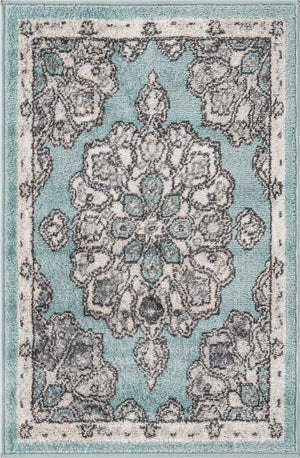 Aqua 2' x 3' Parker Rectangle Area Rug Traditional Motif Classic Design Stain Resistant Carpet for Living, Dining, Bedrooms, Kitchen, Office for Sale at Rug Engine
