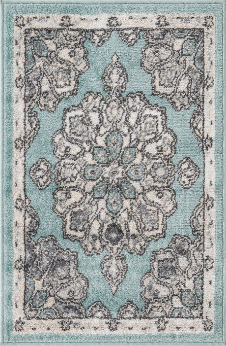 Aqua 2' x 3' Parker Rectangle Area Rug Traditional Motif Classic Design Stain Resistant Carpet for Living, Dining, Bedrooms, Kitchen, Office for Sale at Rug Engine