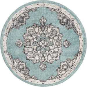 Aqua 3' 3 x 3' 3 Parker Round Area Rug Traditional Motif Classic Design Stain Resistant Carpet for Living, Dining, Bedrooms, Kitchen, Office for Sale at Rug Engine