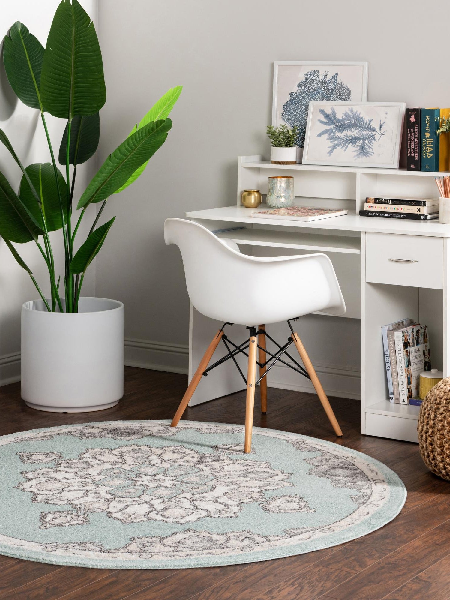 Aqua 3' 3 x 3' 3 Parker Round Area Rug Traditional Motif Classic Design Stain Resistant Carpet for Living, Dining, Bedrooms, Kitchen, Office for Sale at Rug Engine