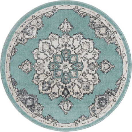 Aqua 5' x 5' Parker Round Area Rug Traditional Motif Classic Design Stain Resistant Carpet for Living, Dining, Bedrooms, Kitchen, Office for Sale at Rug Engine