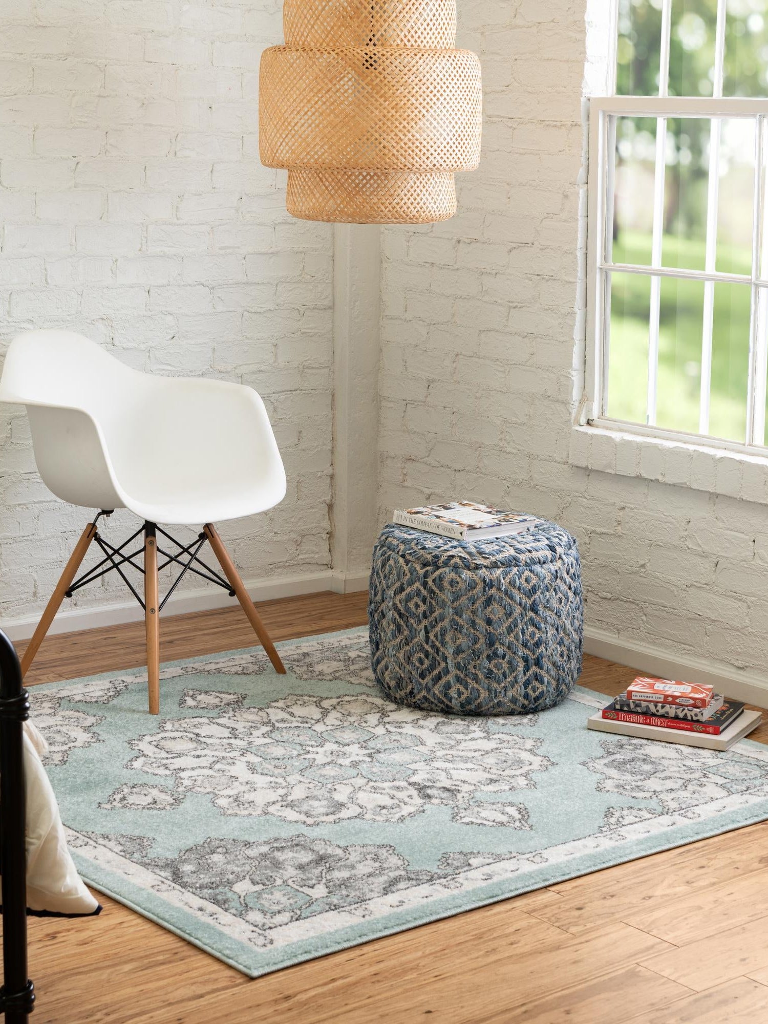 Aqua 4' x 4' Parker Square Area Rug Traditional Motif Classic Design Stain Resistant Carpet for Living, Dining, Bedrooms, Kitchen, Office for Sale at Rug Engine