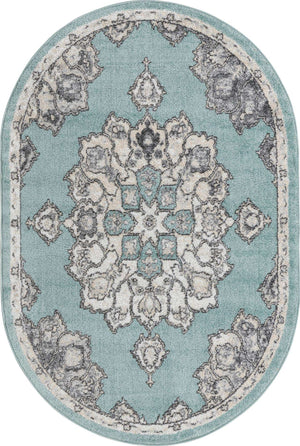Aqua 4' x 6' Parker Oval Area Rug Traditional Motif Classic Design Stain Resistant Carpet for Living, Dining, Bedrooms, Kitchen, Office for Sale at Rug Engine