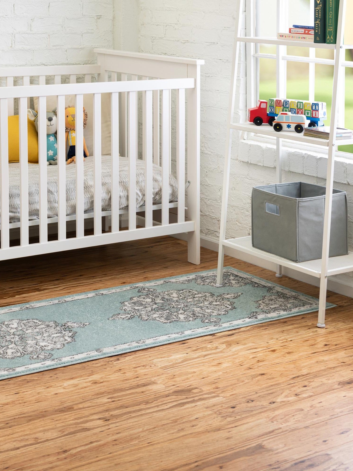 Aqua 2' x 6' Parker Runner Area Rug Traditional Motif Classic Design Stain Resistant Carpet for Living, Dining, Bedrooms, Kitchen, Office for Sale at Rug Engine