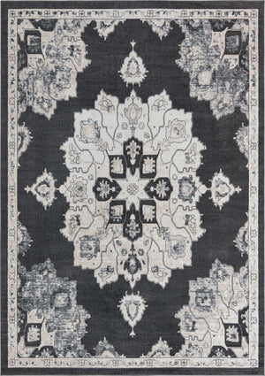 Charcoal 10' x 14' Parker Rectangle Area Rug Traditional Motif Classic Design Stain Resistant Carpet for Living, Dining, Bedrooms, Kitchen, Office for Sale at Rug Engine