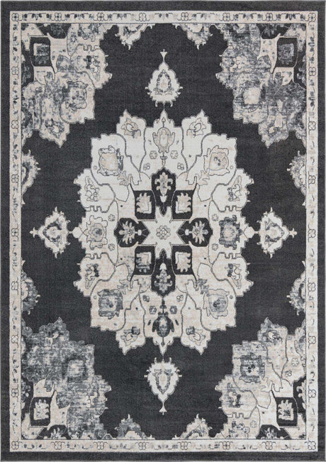 Charcoal 10' x 14' Parker Rectangle Area Rug Traditional Motif Classic Design Stain Resistant Carpet for Living, Dining, Bedrooms, Kitchen, Office for Sale at Rug Engine