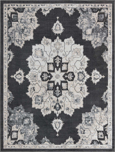 Charcoal 10' x 13' Parker Rectangle Area Rug Traditional Motif Classic Design Stain Resistant Carpet for Living, Dining, Bedrooms, Kitchen, Office for Sale at Rug Engine