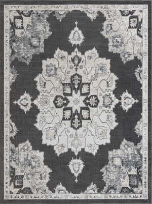 Charcoal 9' x 12' Parker Rectangle Area Rug Traditional Motif Classic Design Stain Resistant Carpet for Living, Dining, Bedrooms, Kitchen, Office for Sale at Rug Engine